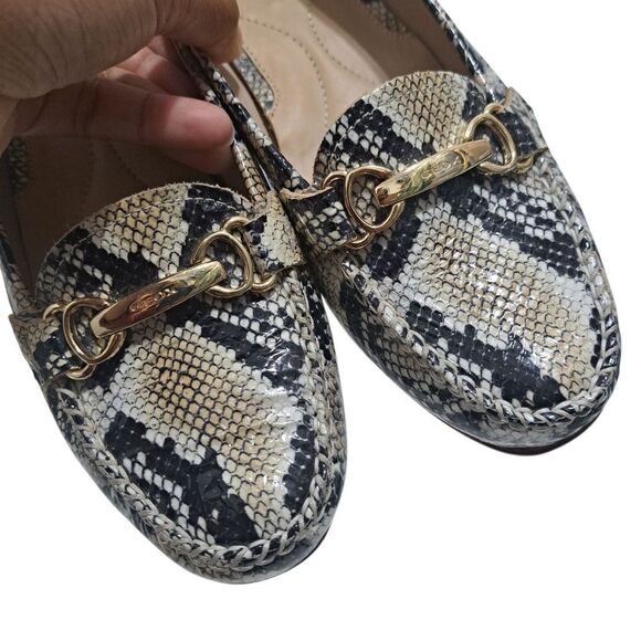 Geox Respira Phython Print Drive Moccasin Loafer Faux Leather Size 37 Biege/Mult - Picture 4 of 16
